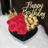Luxury Red Silk Rose & Ferry Rose Chocolate Heart Box
