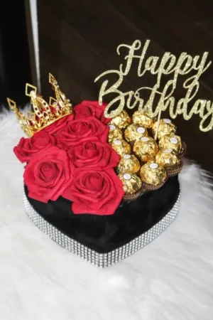 Luxury Red Silk Rose & Ferry Rose Chocolate Heart Box