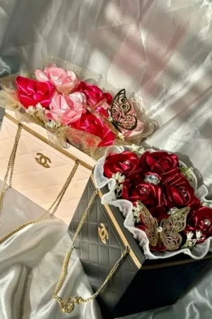 Eternal Glitter Satin Rose Purse