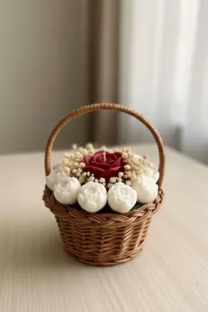 Handmade Red & White Rose Candle Basket