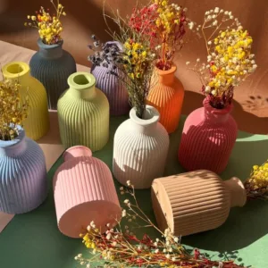 Modern Ribbed Concrete Vase