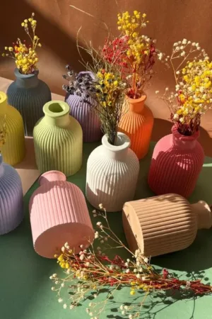 Modern Ribbed Concrete Vase