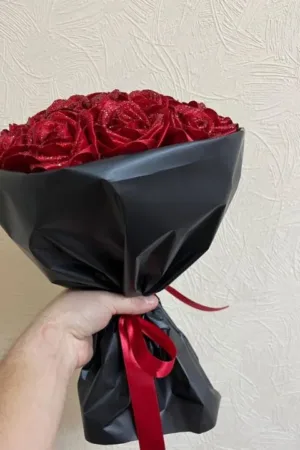 Custom Red Eternal Rose Bouquet | Glitter Ramo Buchon & Artificial Satin Roses