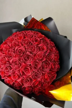 Custom Red Eternal Rose Bouquet | Glitter Ramo Buchon Gift