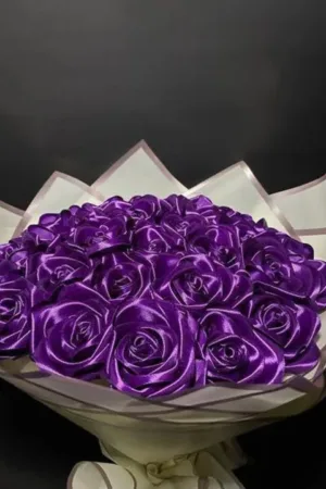 Purple Eternal Rose Bouquet | Handmade Satin Ribbon Flowers