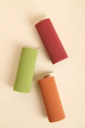 Handmade Fall Striped Pillar Candle | Modern Ribbed Home Decor