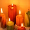 Handmade Fall Striped Pillar Candle | Modern Ribbed Home Decor